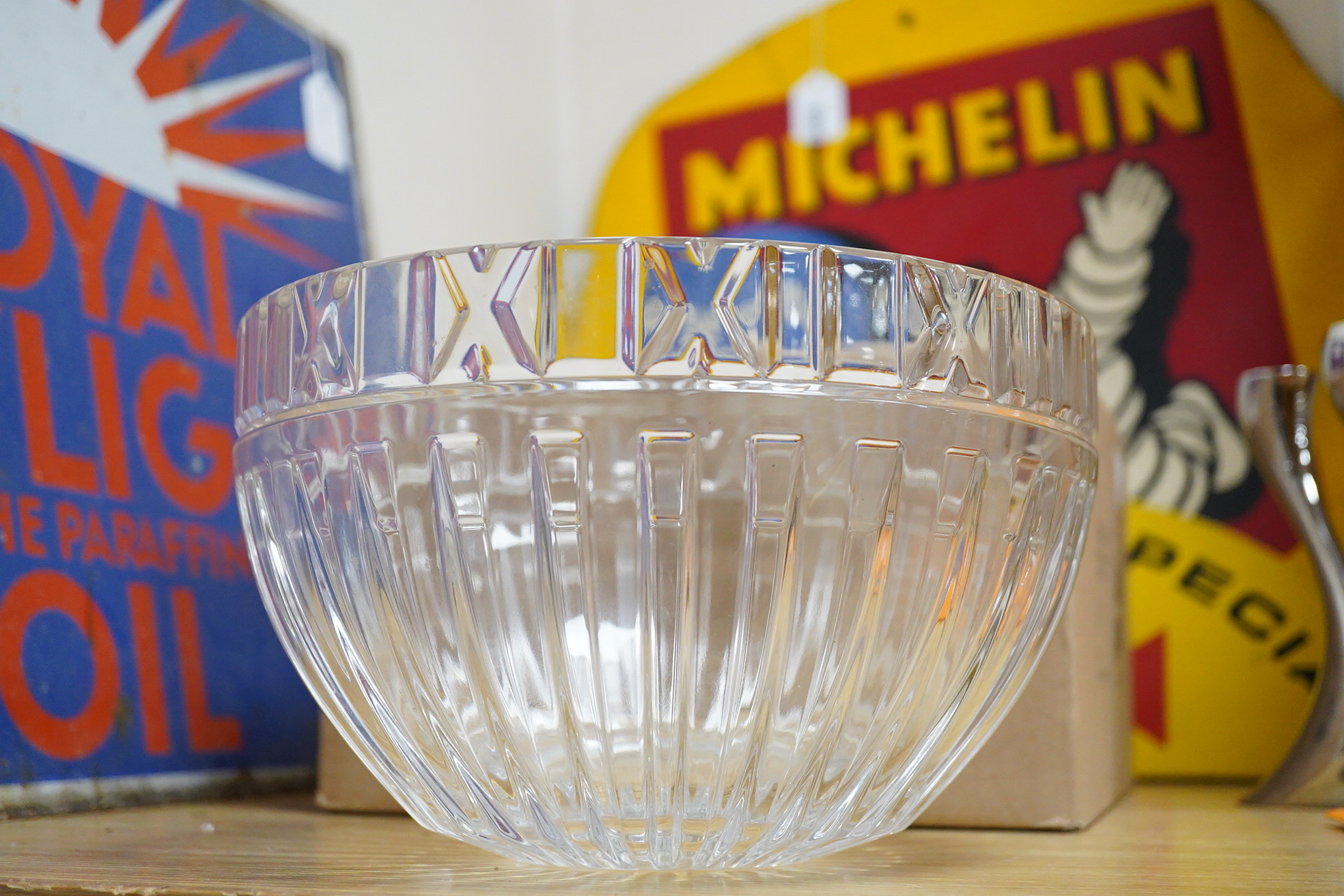 A Tiffany crystal Roman numeral bowl, etched mark to the base, 25cm in diameter